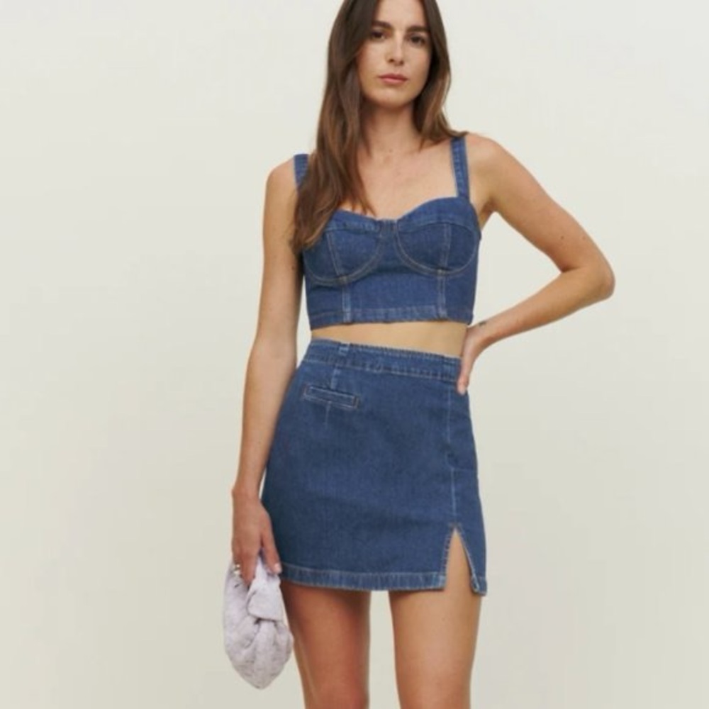 Denim Crop Top and Skirt Set